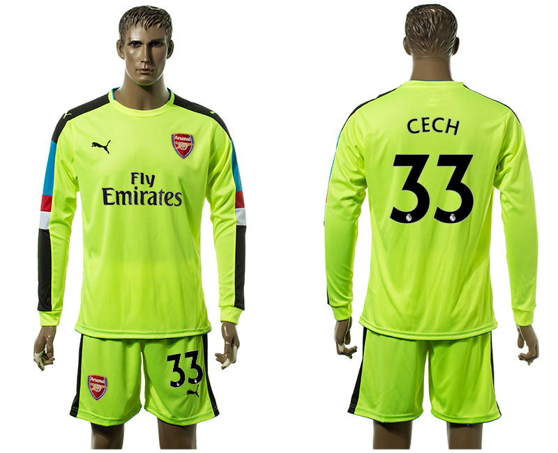 2017-18 Arsenal 33 CECH Fluorescent Green Long Sleeve Goalkeeper Soccer Jersey